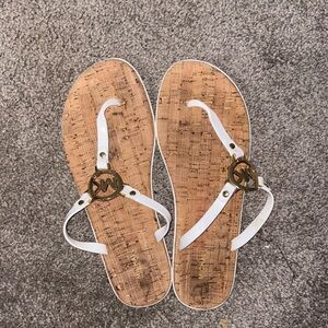 Michael Kors White T-Strap Sandals with Cork Sole